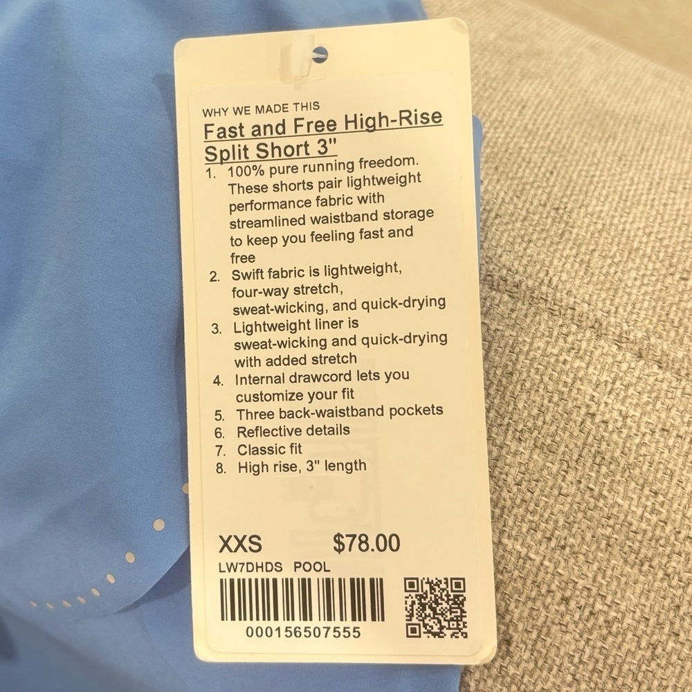 NWT Lululemon Fast And Free High Rise Split Shorts 3" In Pool Party Size 2 XXS - Picture 4 of 6